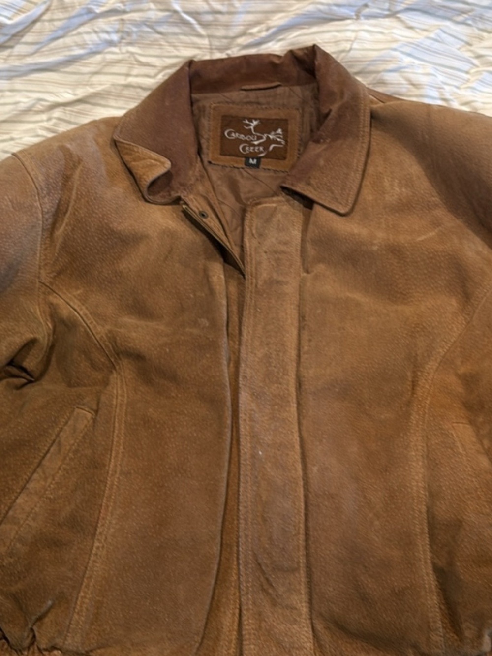 Caribou Creek Brown Suede Leather Bomber Jacket Size M